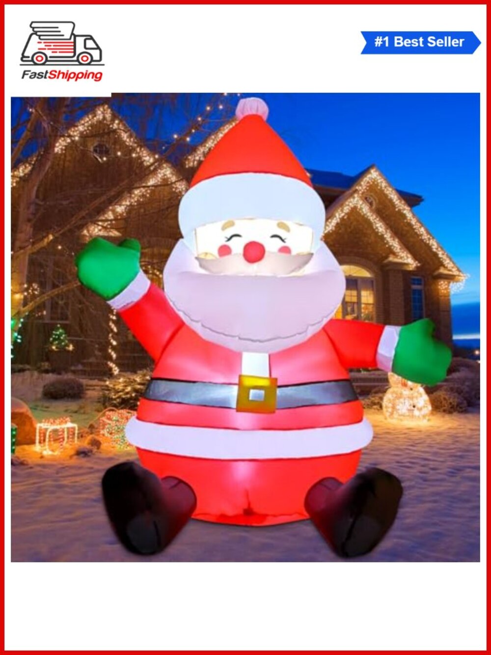 🎅 5 FT Christmas Inflatable Santa Claus Outdoor Blow Up Yard Decor with LEDs